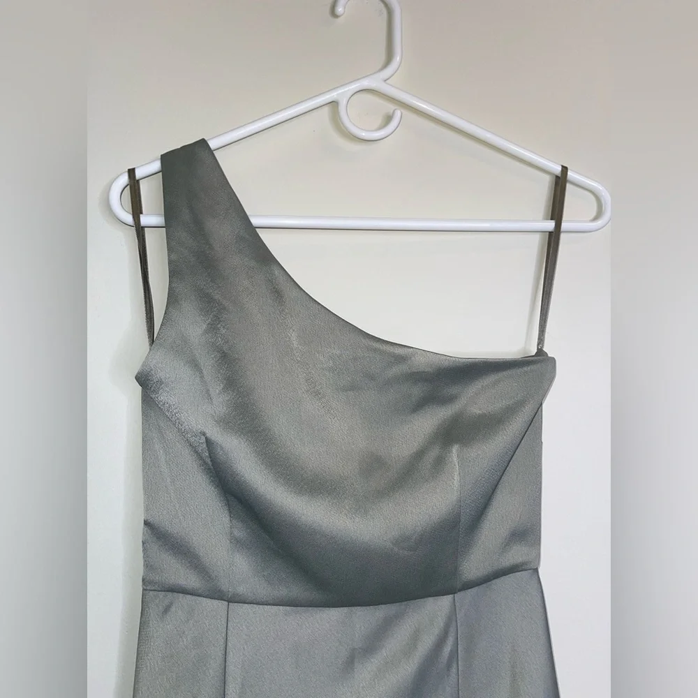 BHLDN Anthropologie Dylan One Shoulder Satin Side Slit Gown Green NEW Size 6 - Picture 5 of 13